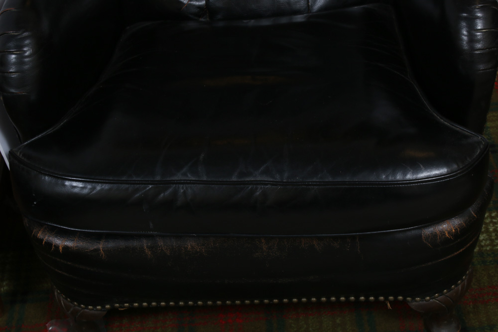 Jamestown-Royal, Leather Tufted Back Armchair and Ottoman, Mid-20th Century