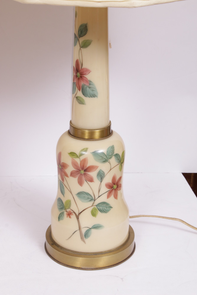 Hand Painted Floral Porcelain Table Lamps, Mid to Late 20th Century