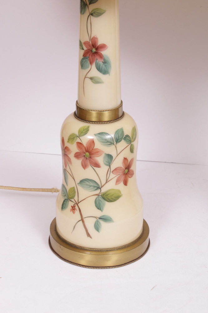 Hand Painted Floral Porcelain Table Lamps, Mid to Late 20th Century