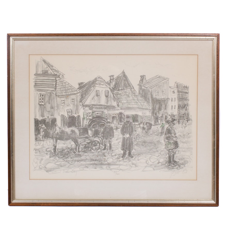 Samuel Wodnitzky Lithograph "The Shtetl"