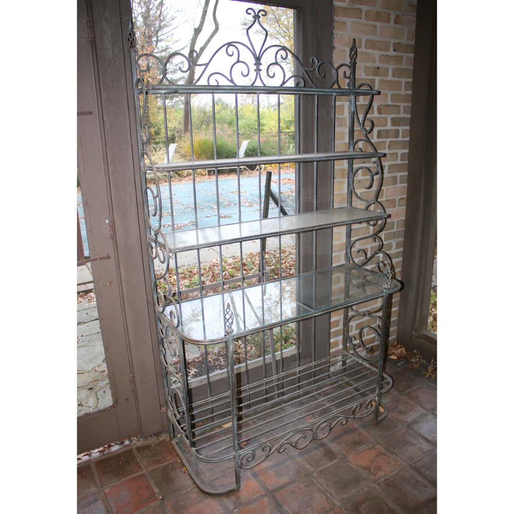 Cast Iron Bakers Rack with Glass Shelves