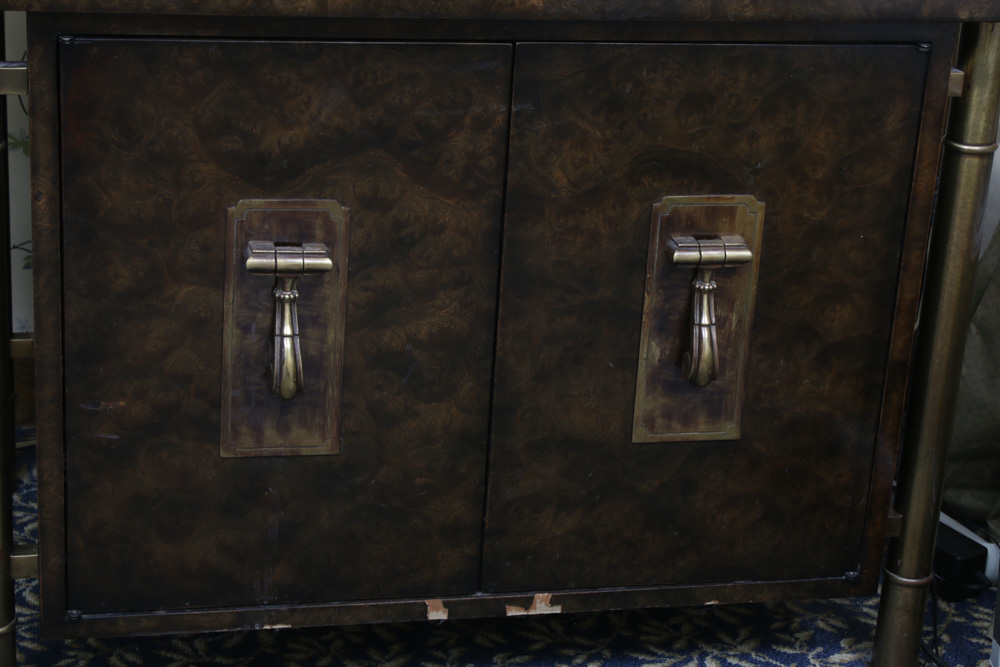 Mastercraft Mid Century Modern Burlwood and Gold Nightstands