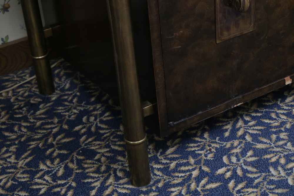 Mastercraft Mid Century Modern Burlwood and Gold Nightstands