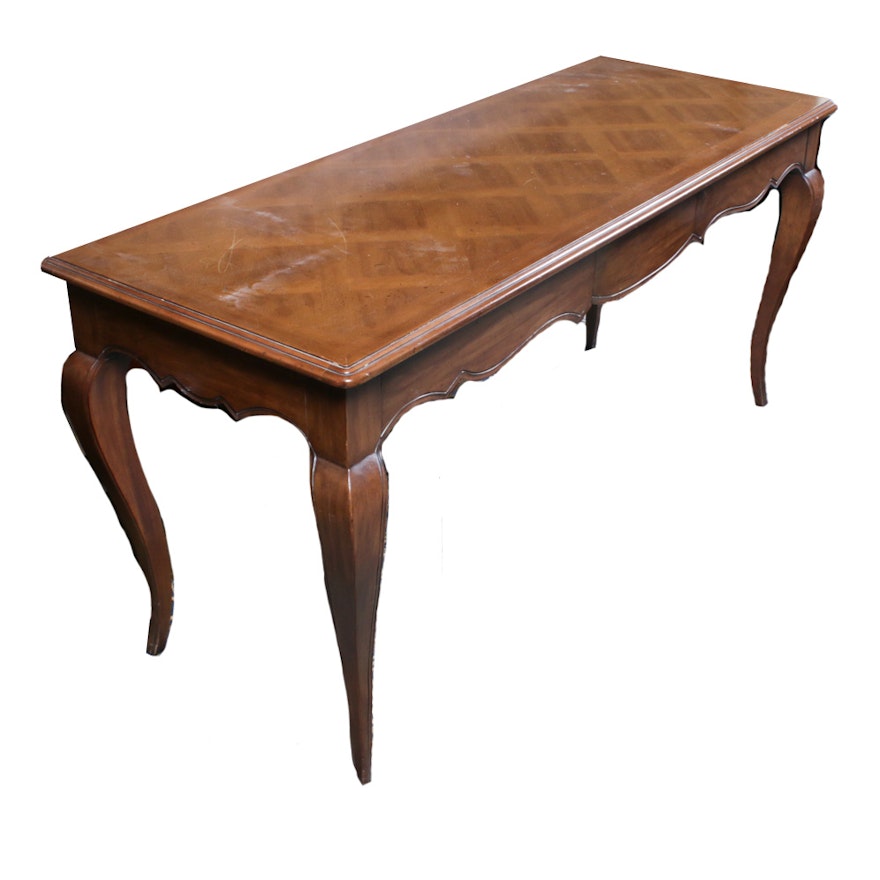 French Provincial Style Walnut-Stained and Parquetry Top Console Table