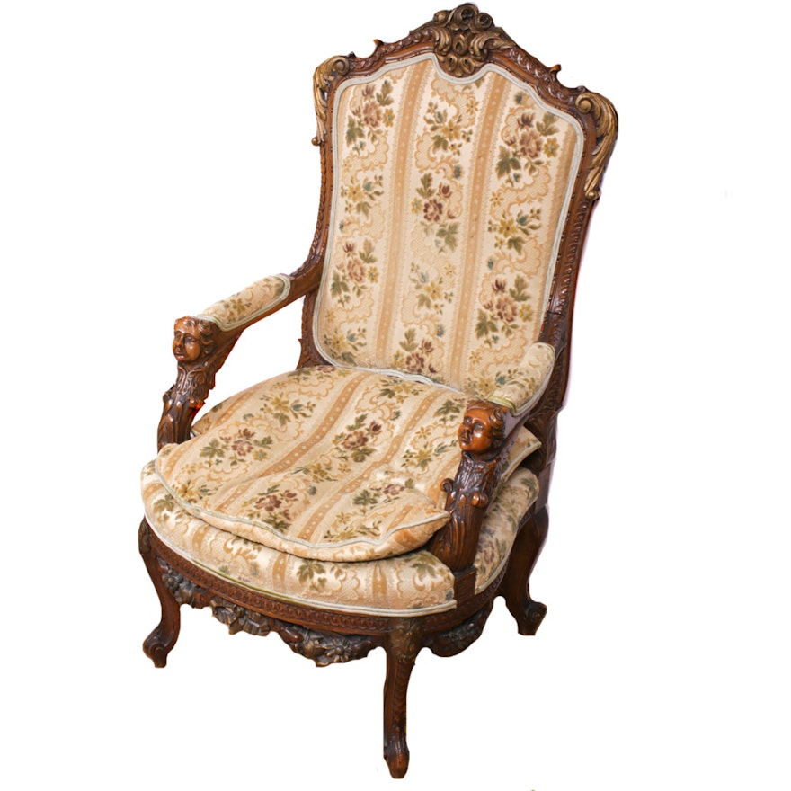 Baroque Style Parcel-Gilt and Carved Open Armchair