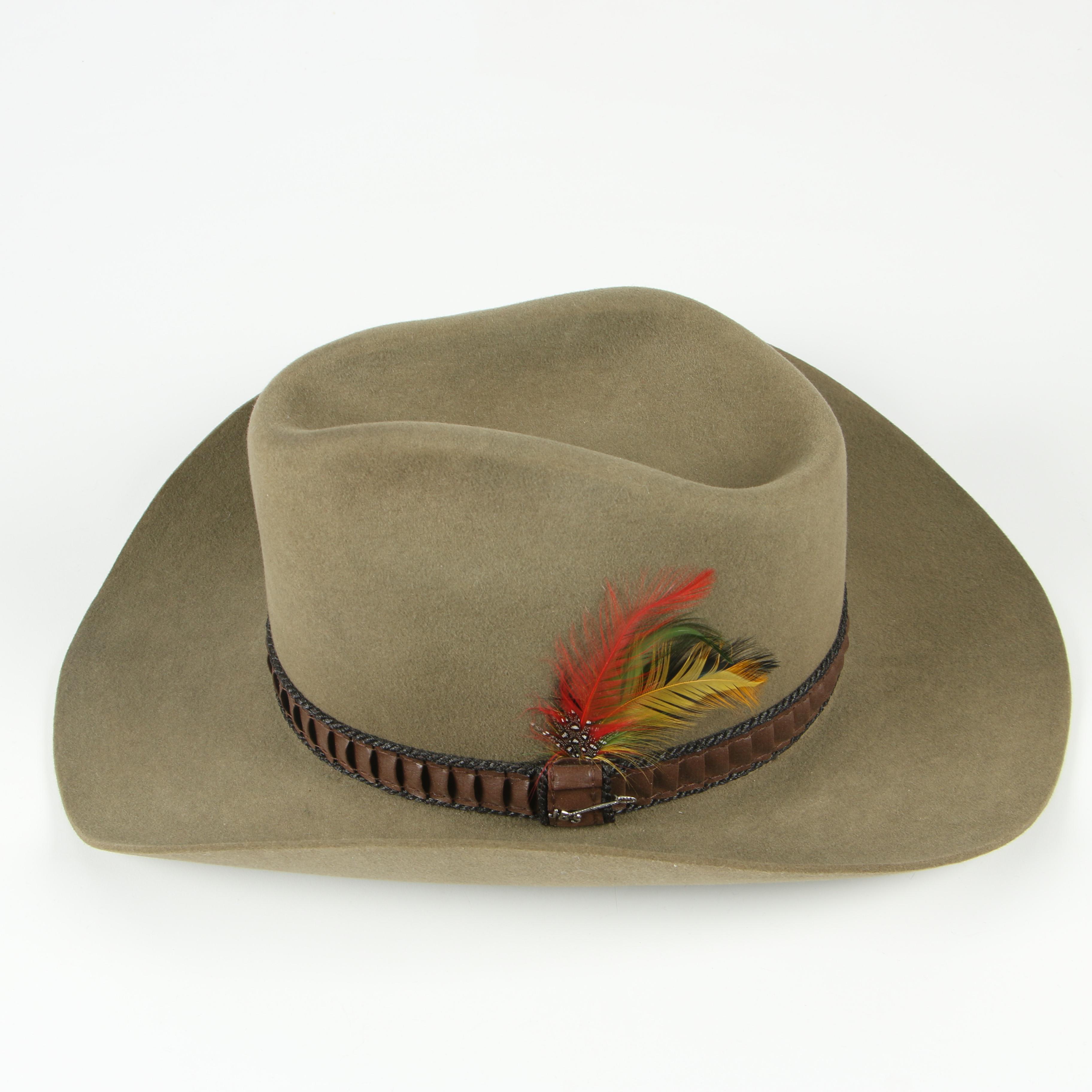 Stetson 3X Beaver Felt Cowboy Hat in Sage with Braided Band and JBS Lasso Pin