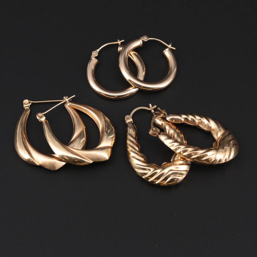 14K Yellow Gold Hoop Earrings Sets