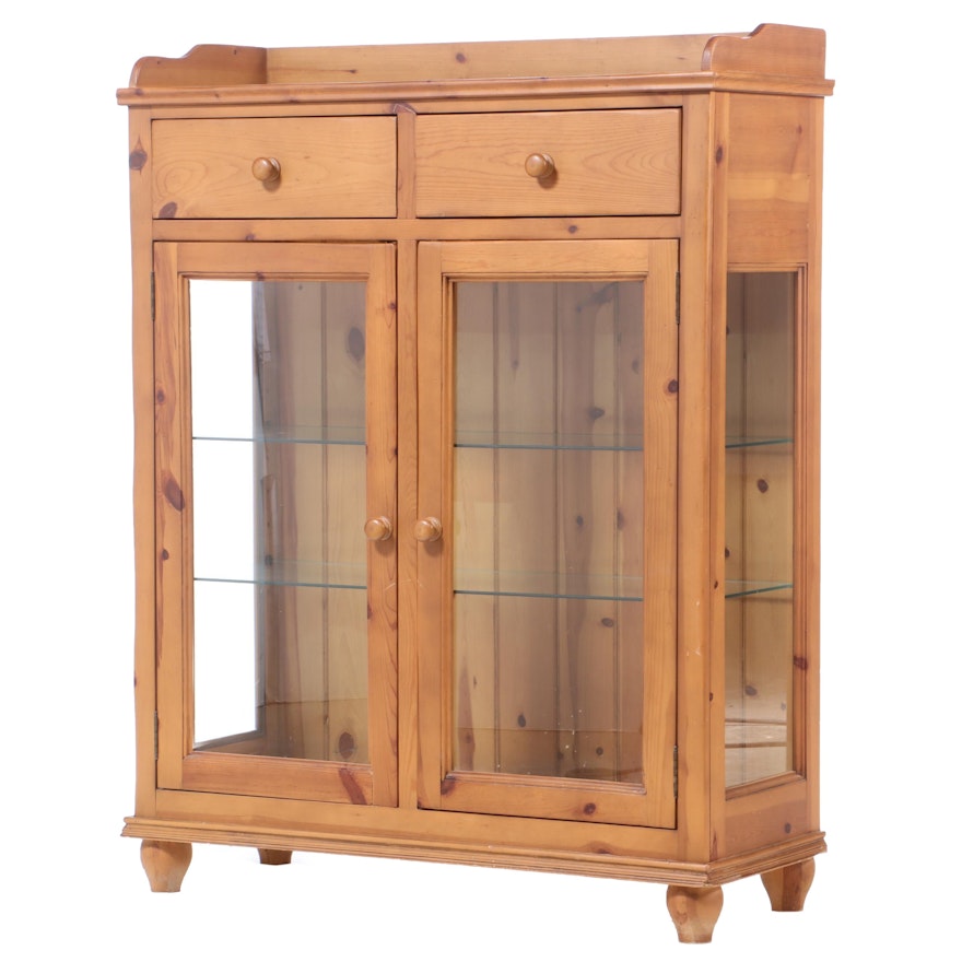 Illuminated Pine Glass Front Display Cabinet, Late 20th Century