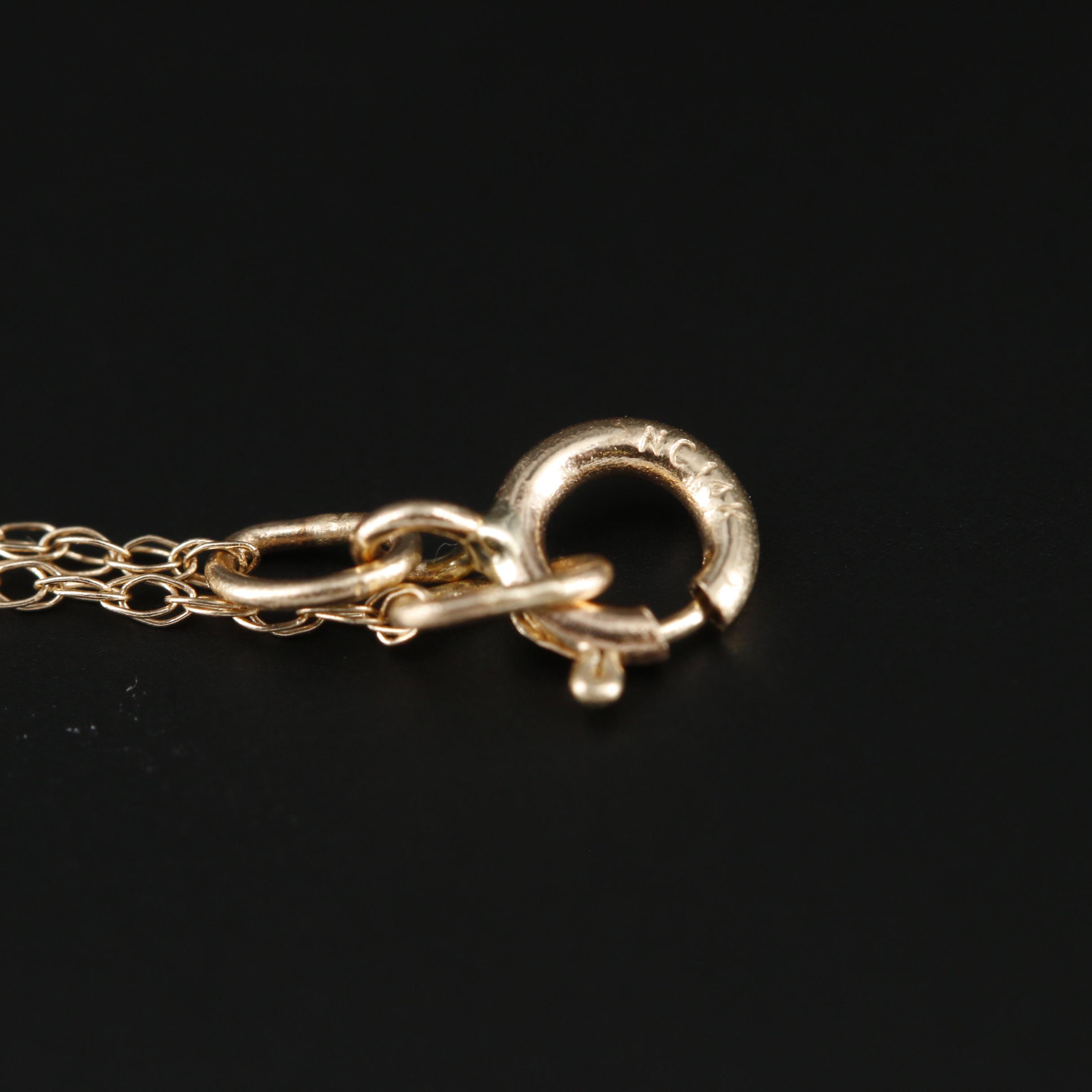 Vintage 14K Yellow Gold Diamond and Dog Tooth Pearl Lavalier Pendant Necklace