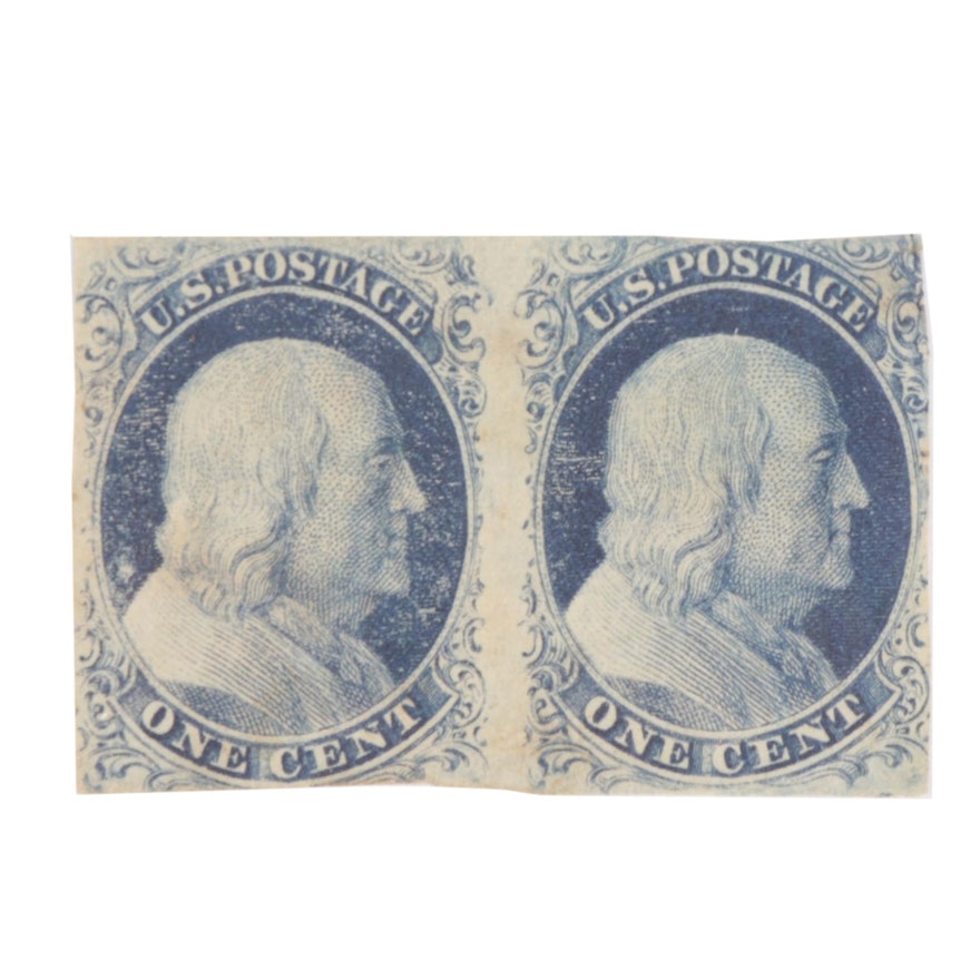 United States 1851 Franklin 1c Stamp Pair, Scott #7