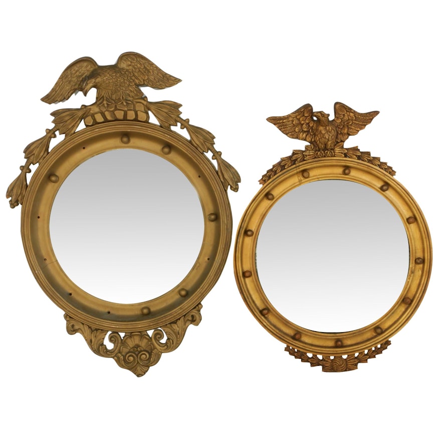 Federal Style Giltwood Eagle Crest Convex Wall Hanging Mirrors