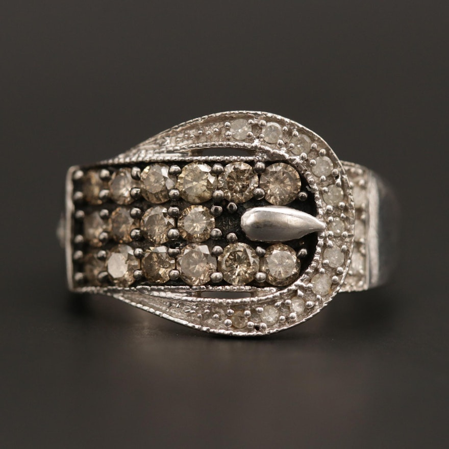 10K White Gold Diamond Buckle Ring