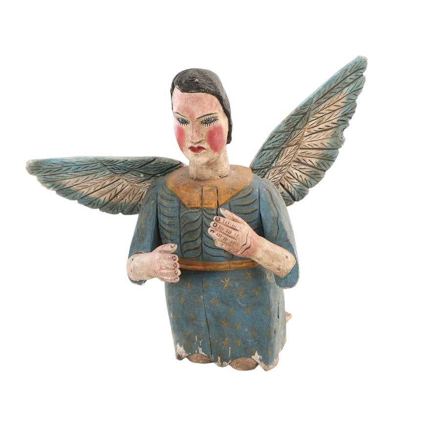 Wooden Folk Art Angel Sculpture