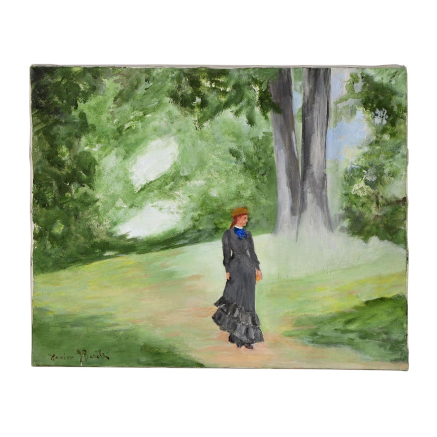 Xavier J. Barile Oil Painting of Woman in the Park