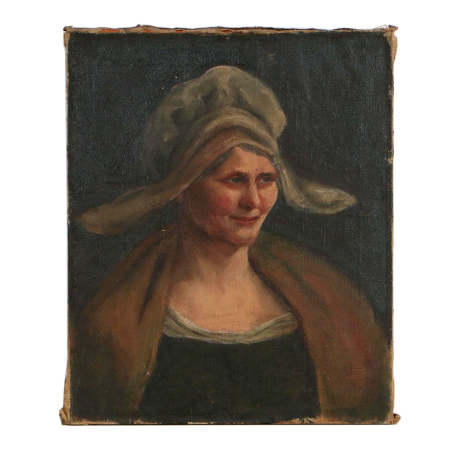 Portrait Oil Painting of Woman, 19th Century