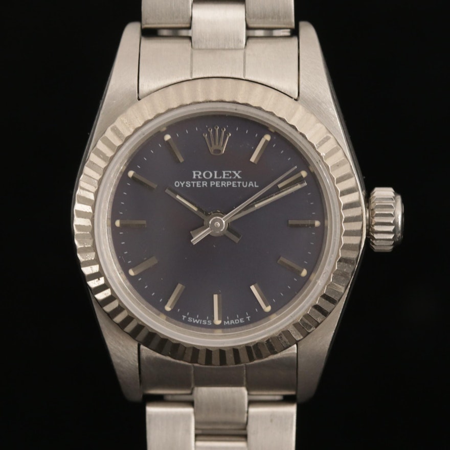 Vintage Rolex Oyster Perpetual Stainless Steel and 18K White Gold Wristwatch