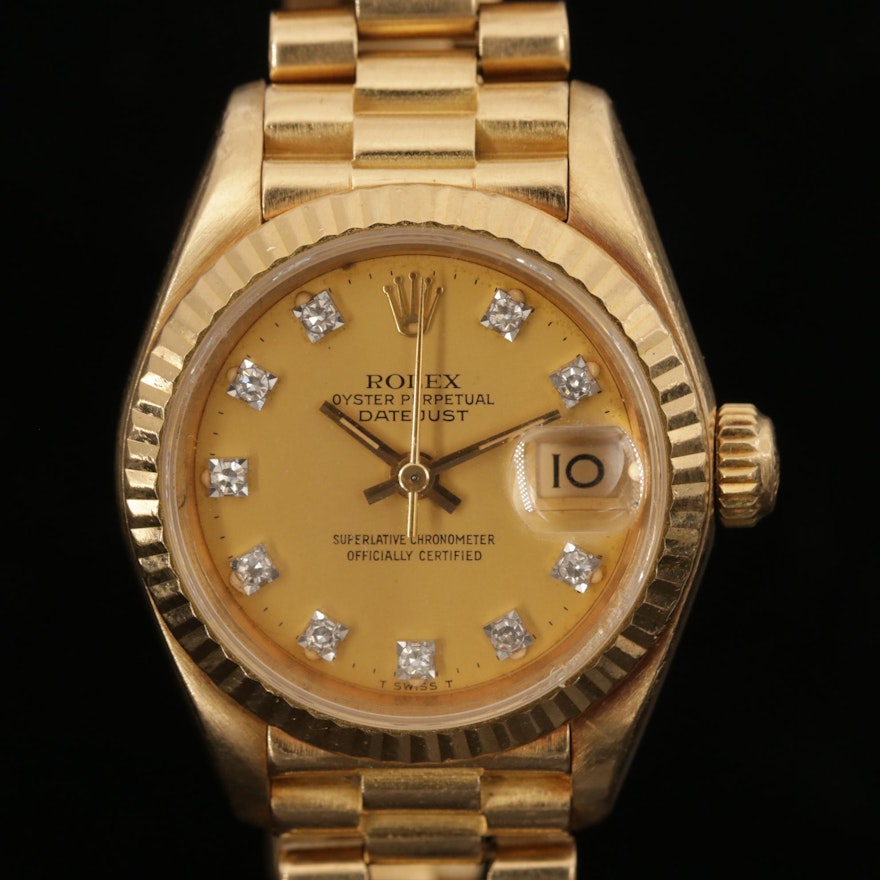 Rolex Datejust 18K Yellow Gold Diamond Dial Wristwatch, 1984