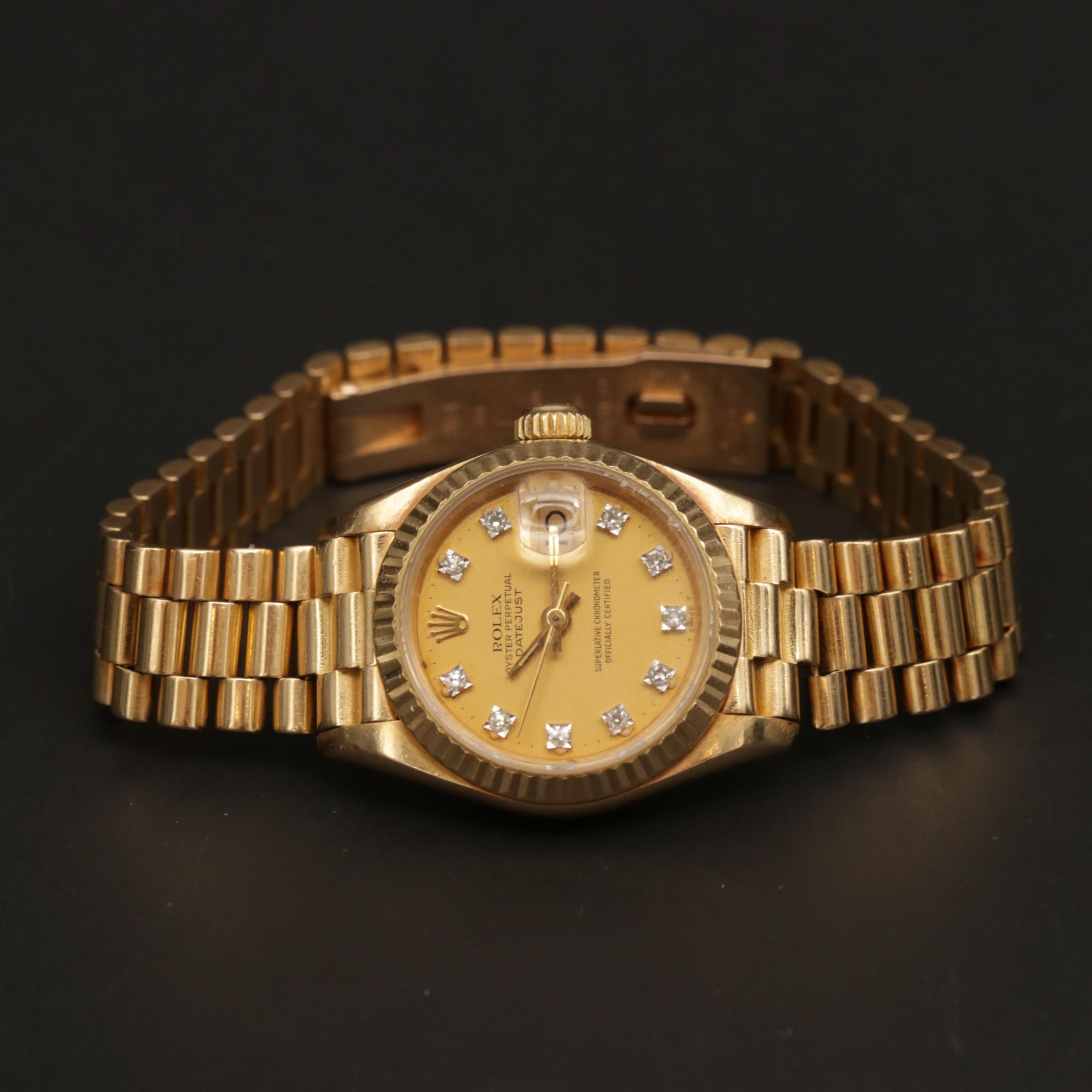 Rolex Datejust 18K Yellow Gold Diamond Dial Watch, 1984