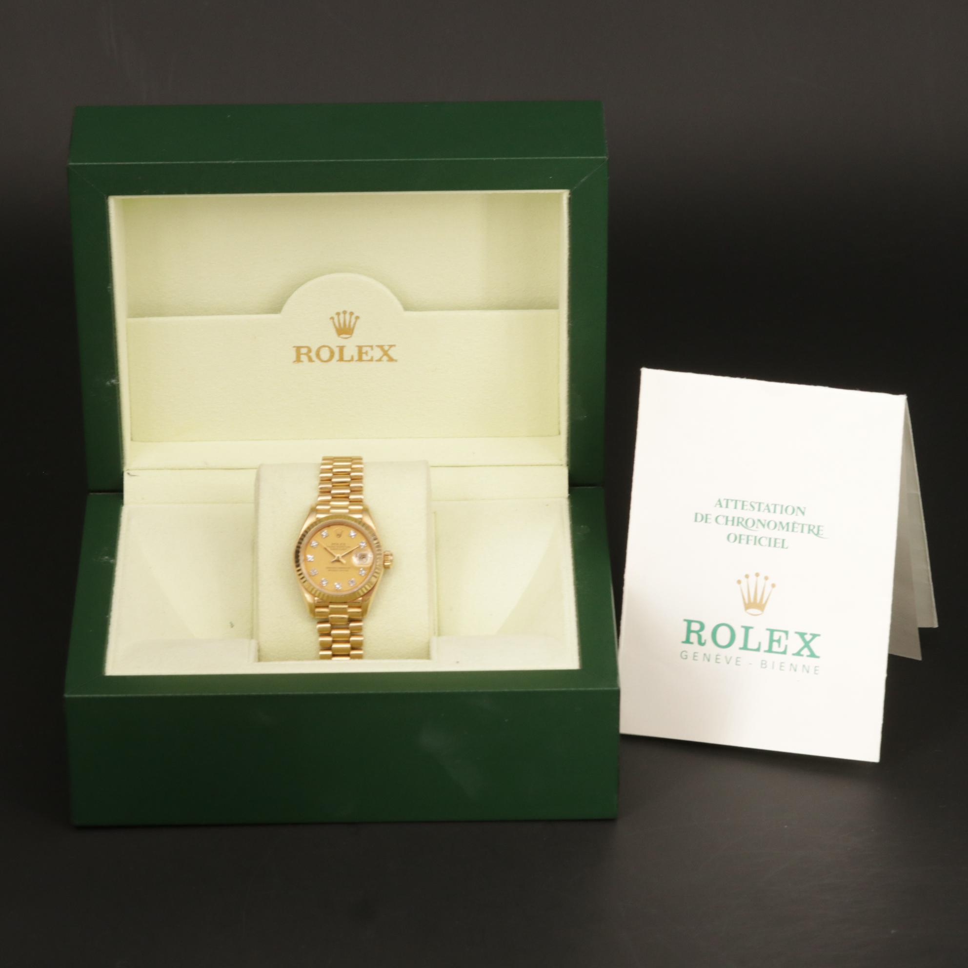 Rolex Datejust 18K Yellow Gold Diamond Dial Watch, 1984