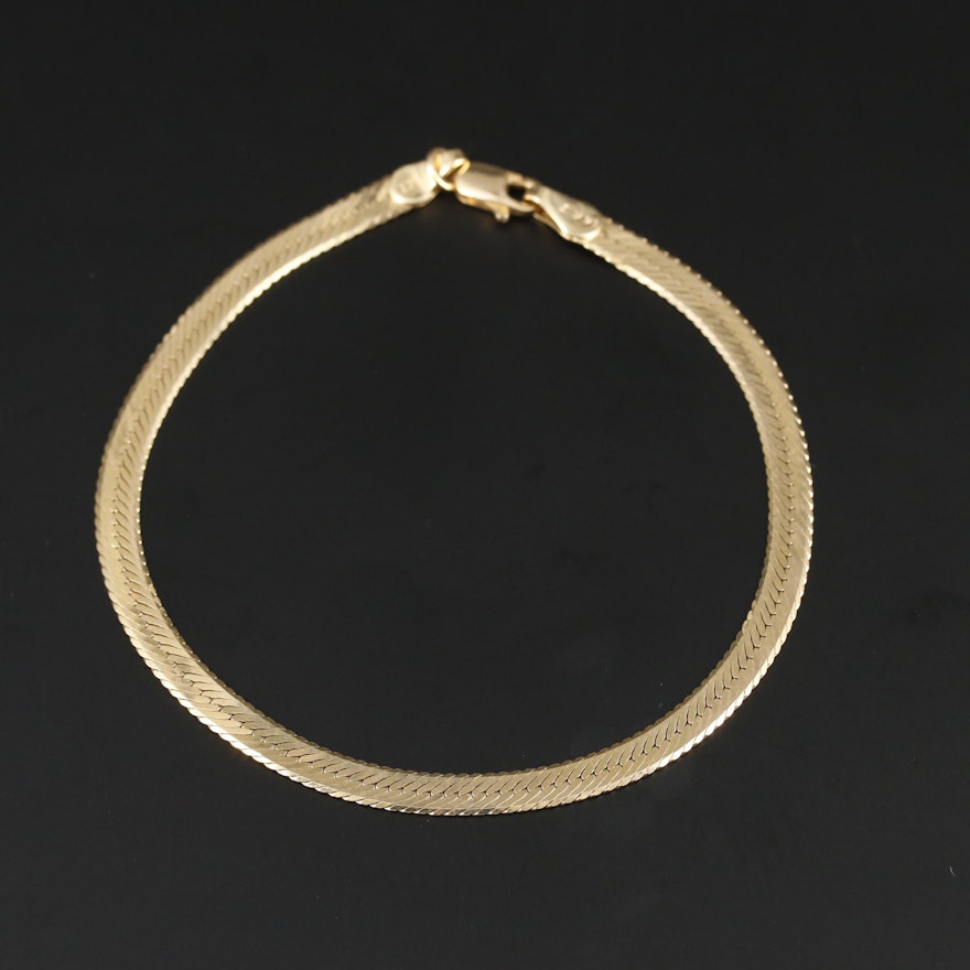 14K Yellow Gold Herringbone Chain Bracelet