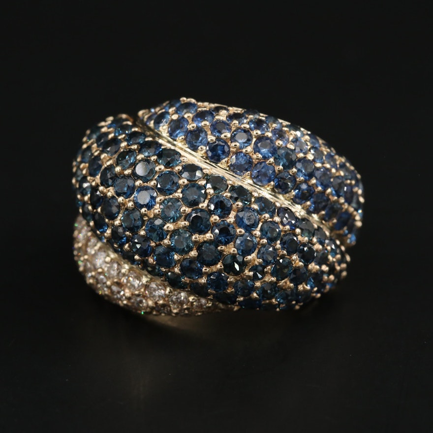 14K Yellow Gold, Blue Sapphire and Diamond Ring