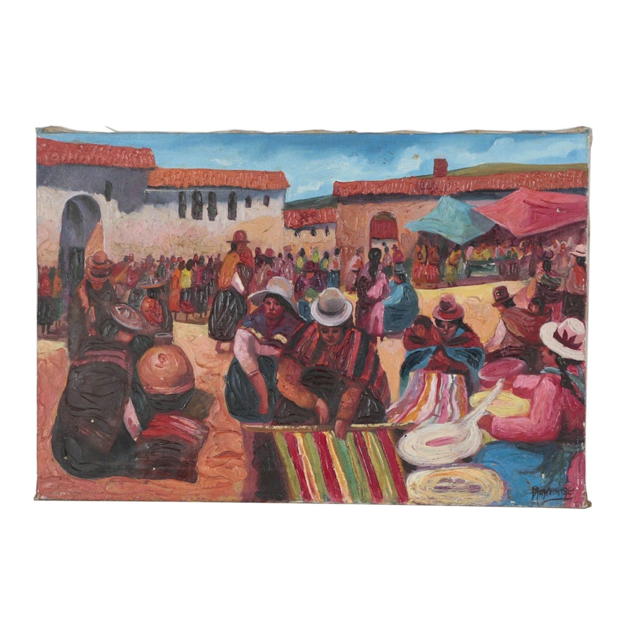 Oil Painting of a South American Market Scene