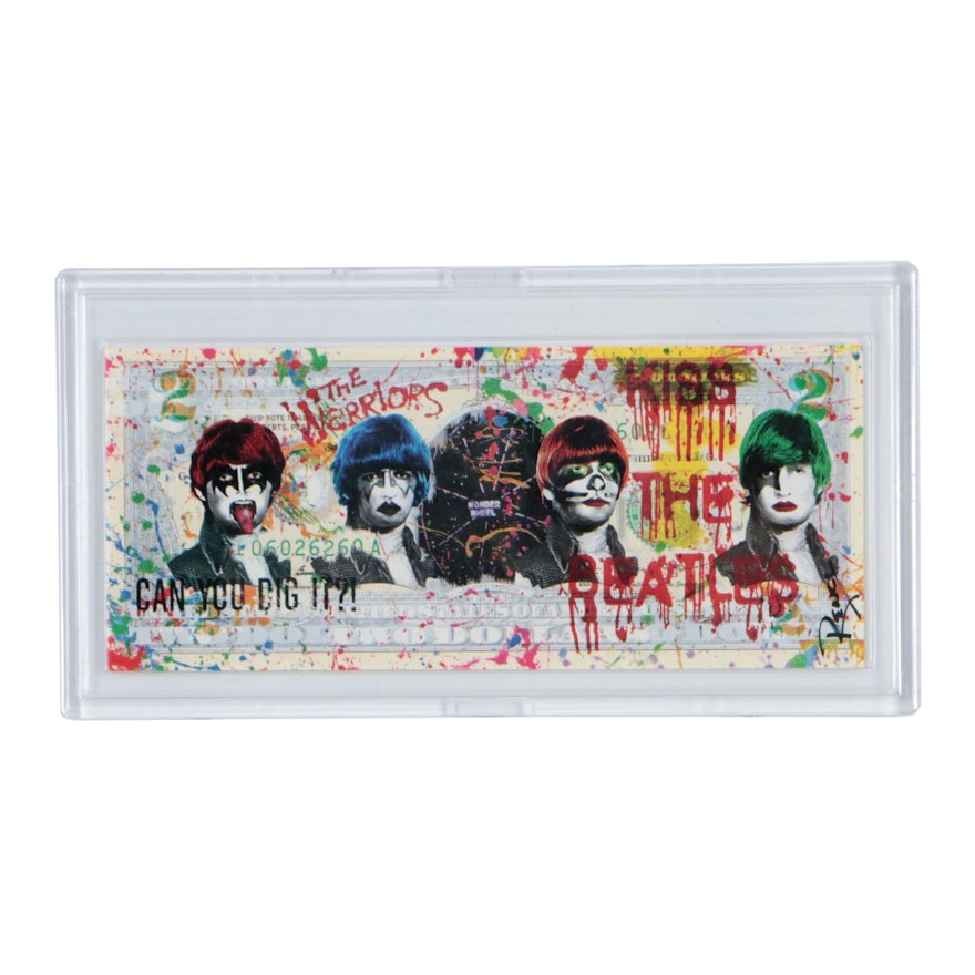 Rency Giclée on Two Dollar Bill "Kiss the Beatles"