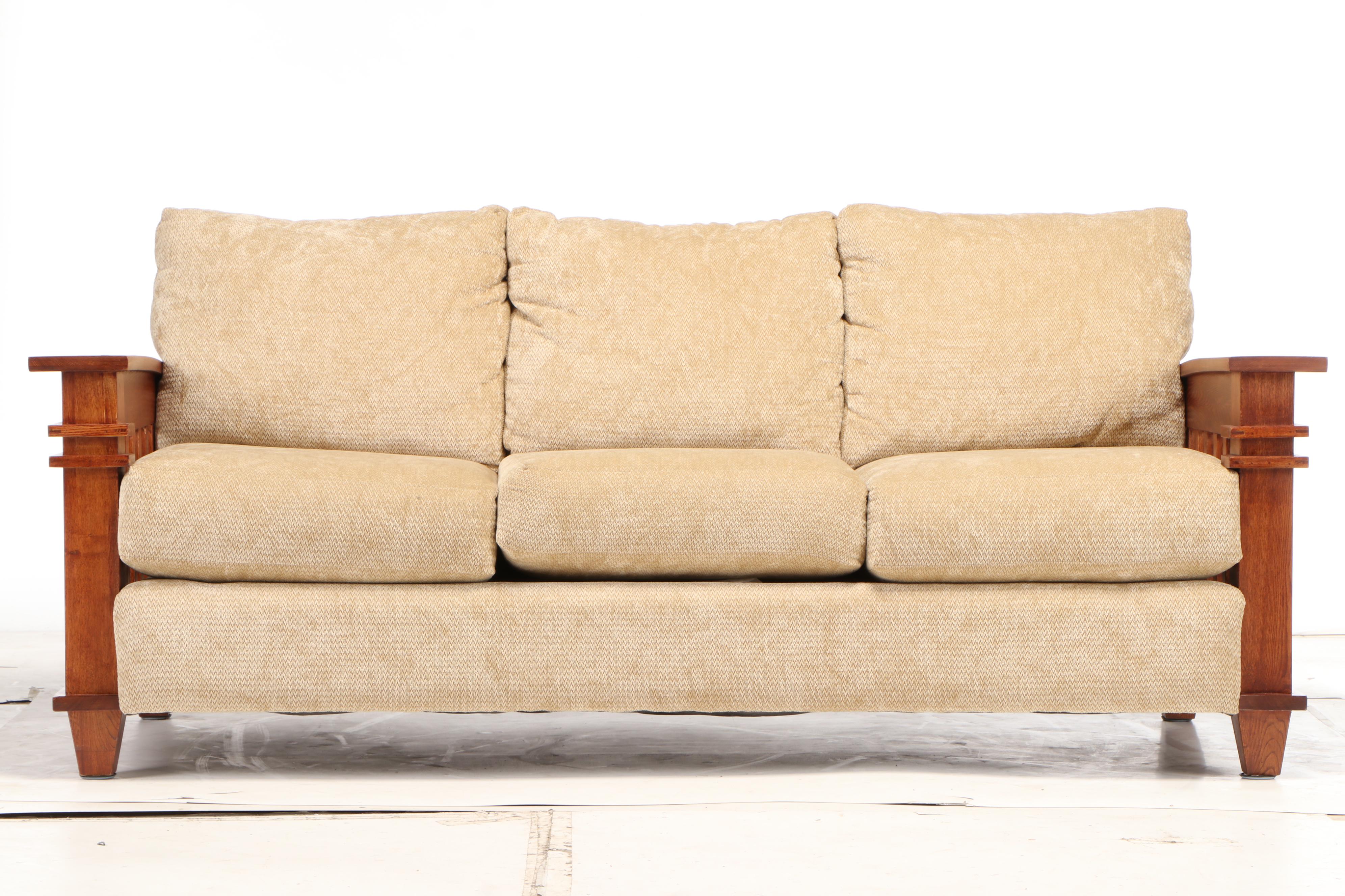 Schweiger "Amish McCoy" Mission Style Oak Upholstered Sofa, Late 20th Century