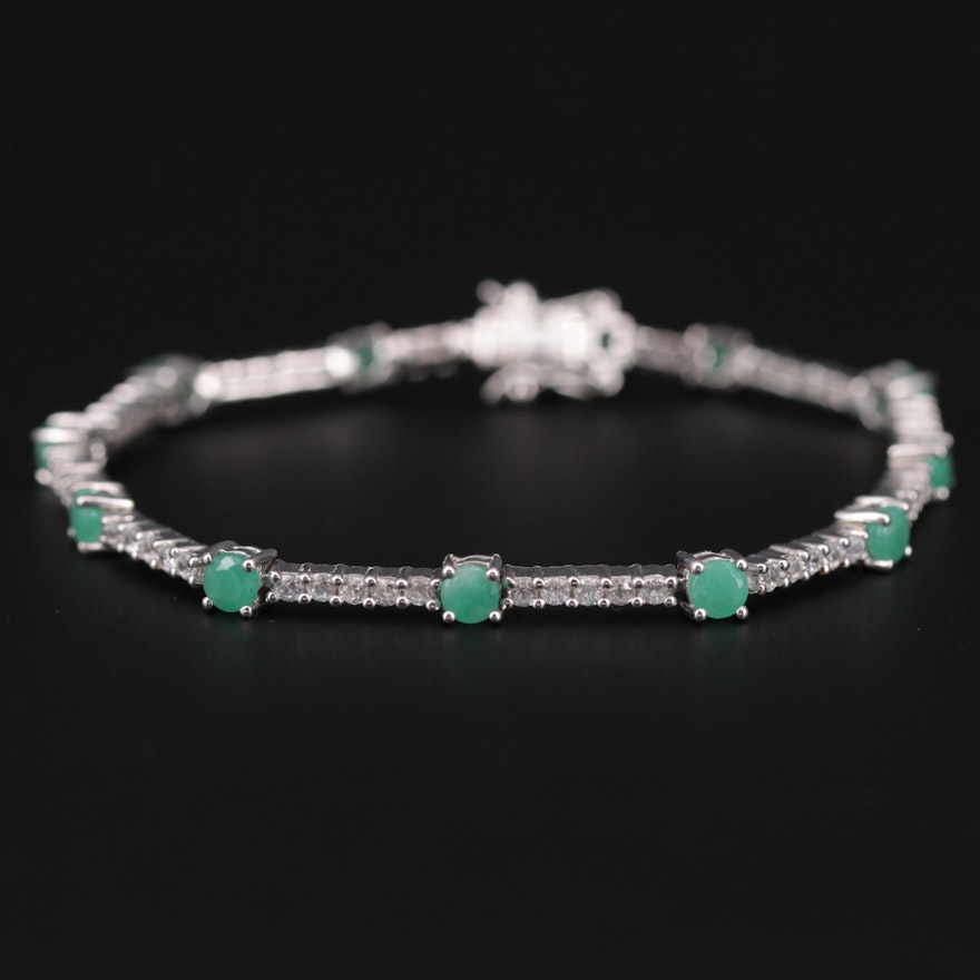 Sterling Silver Emerald and Topaz Bracelet