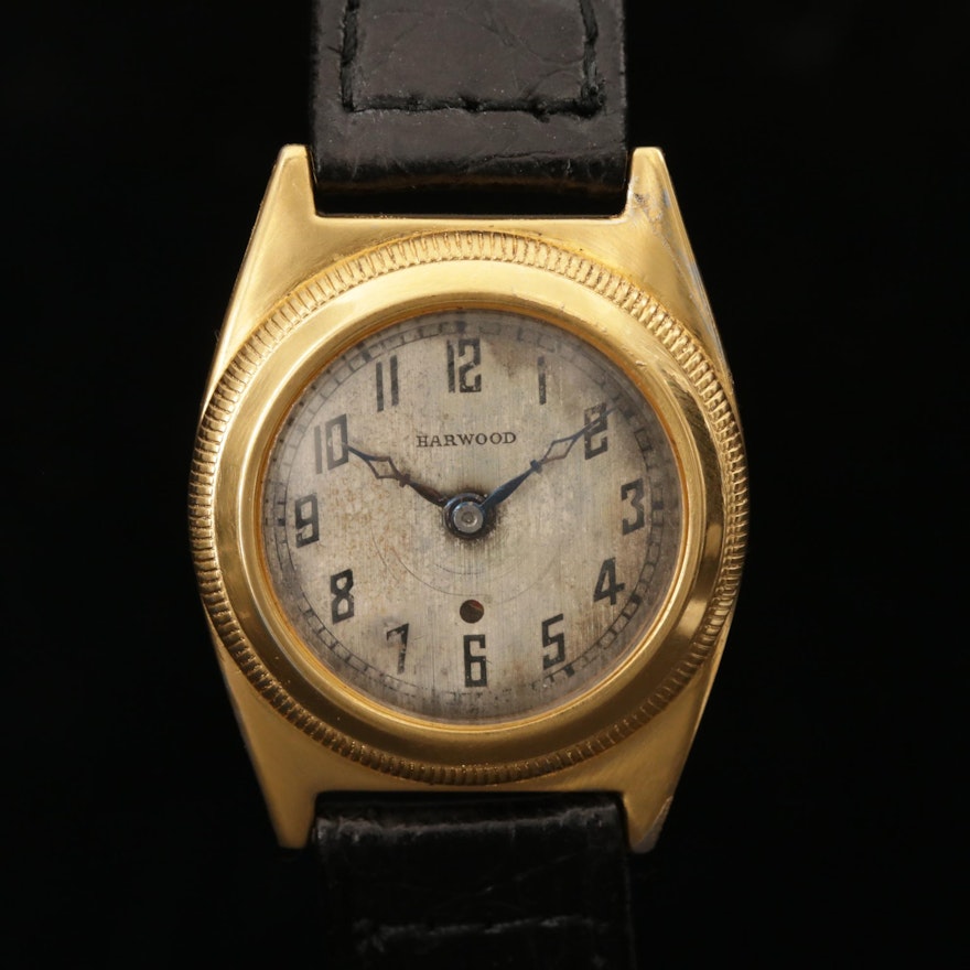 John Harwood Gold Tone Bezel Set Automatic Wristwatch, Circa 1926