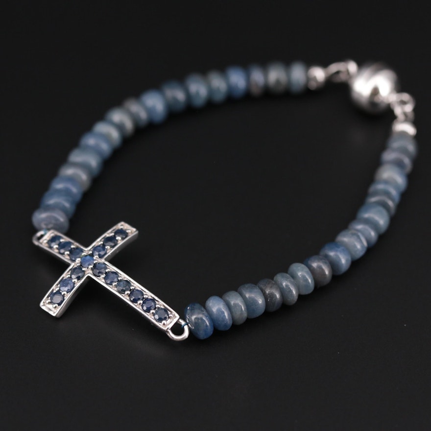 Sterling Silver Sapphire Cross Bracelet