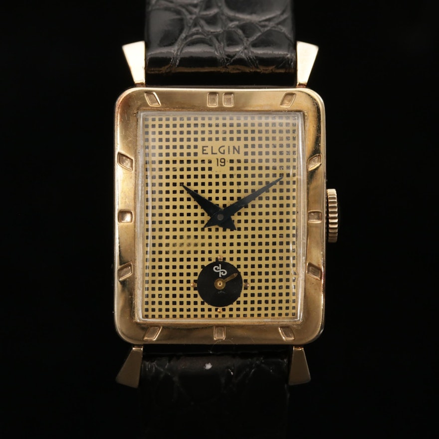 Elgin Holcomb 10K Gold Filled Stem Wind Wristwatch, Circa 1955