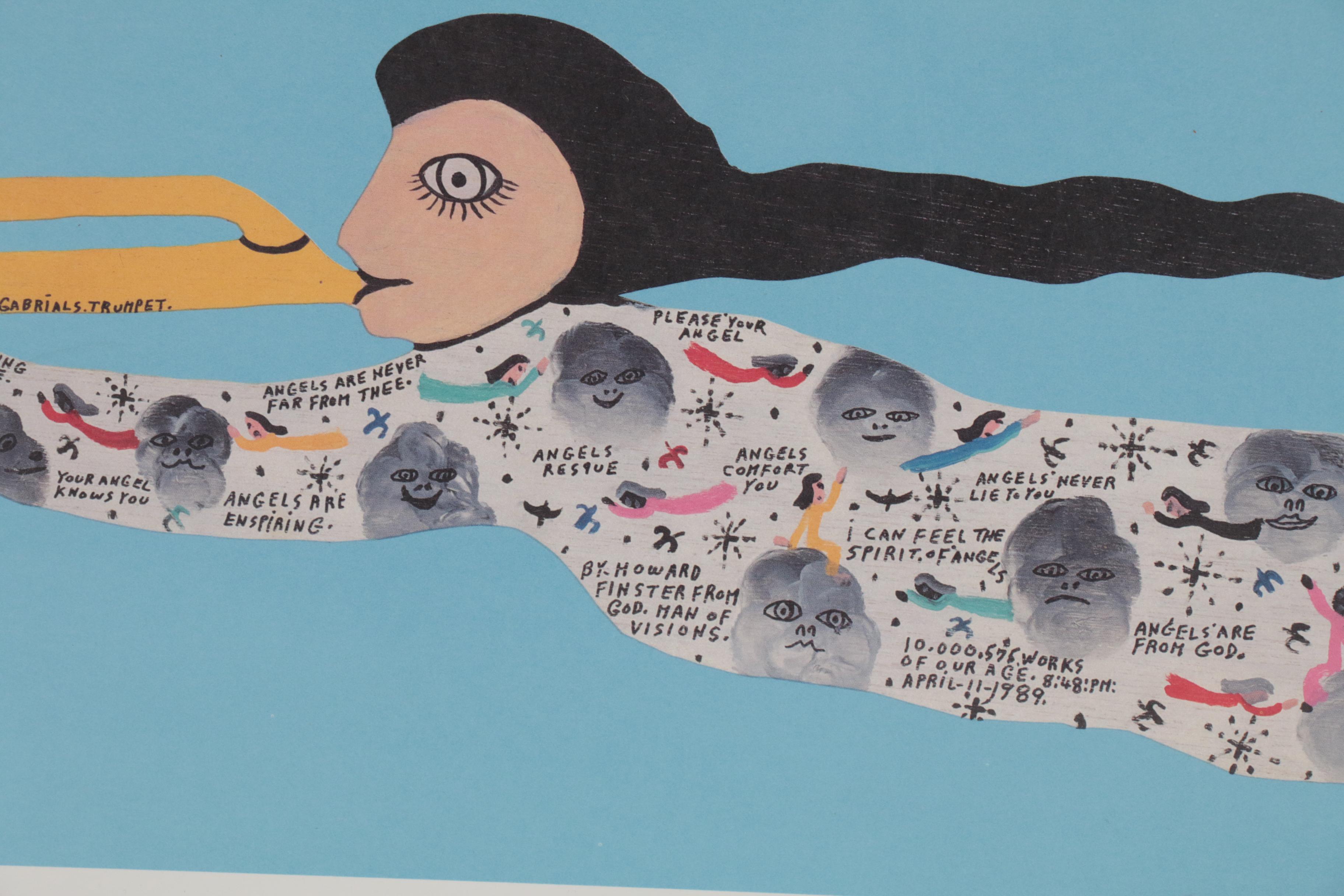 Howard Finster Trumpeting Angel Offset Lithograph, 1994