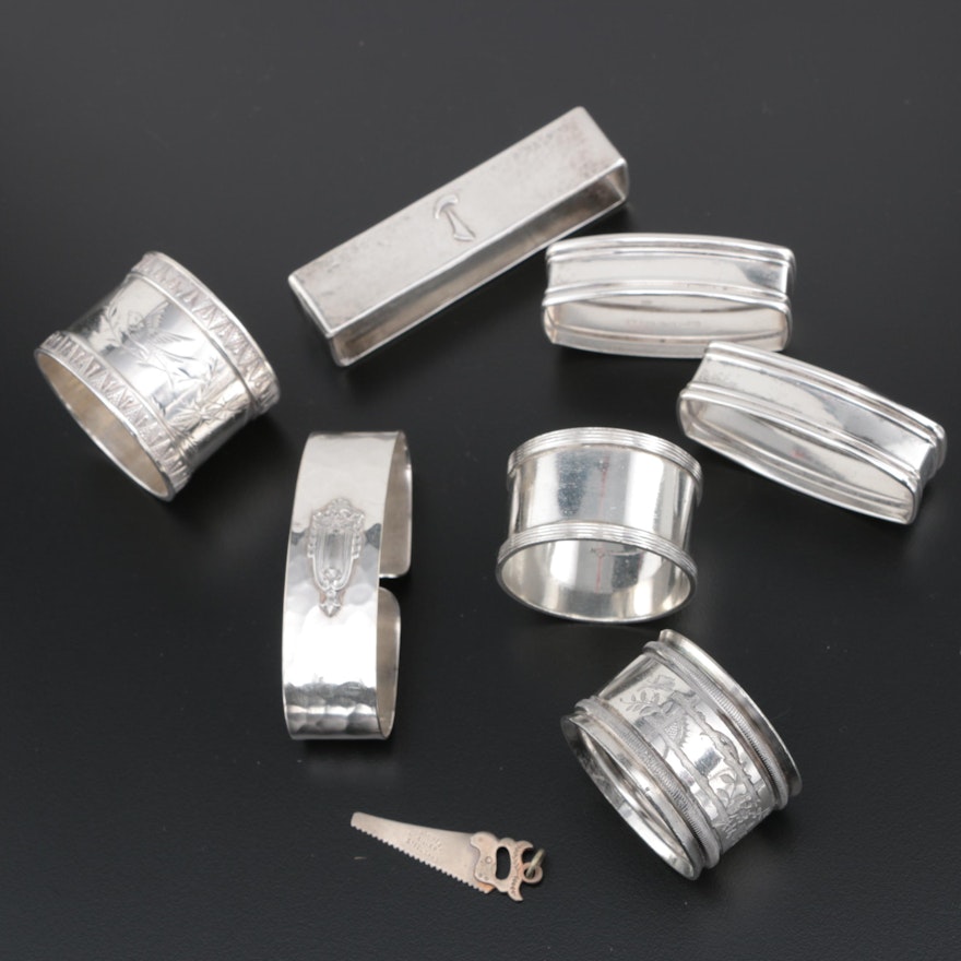 Sterling Silver Napkin Rings Including Webster, Newburyport Silver, and Others