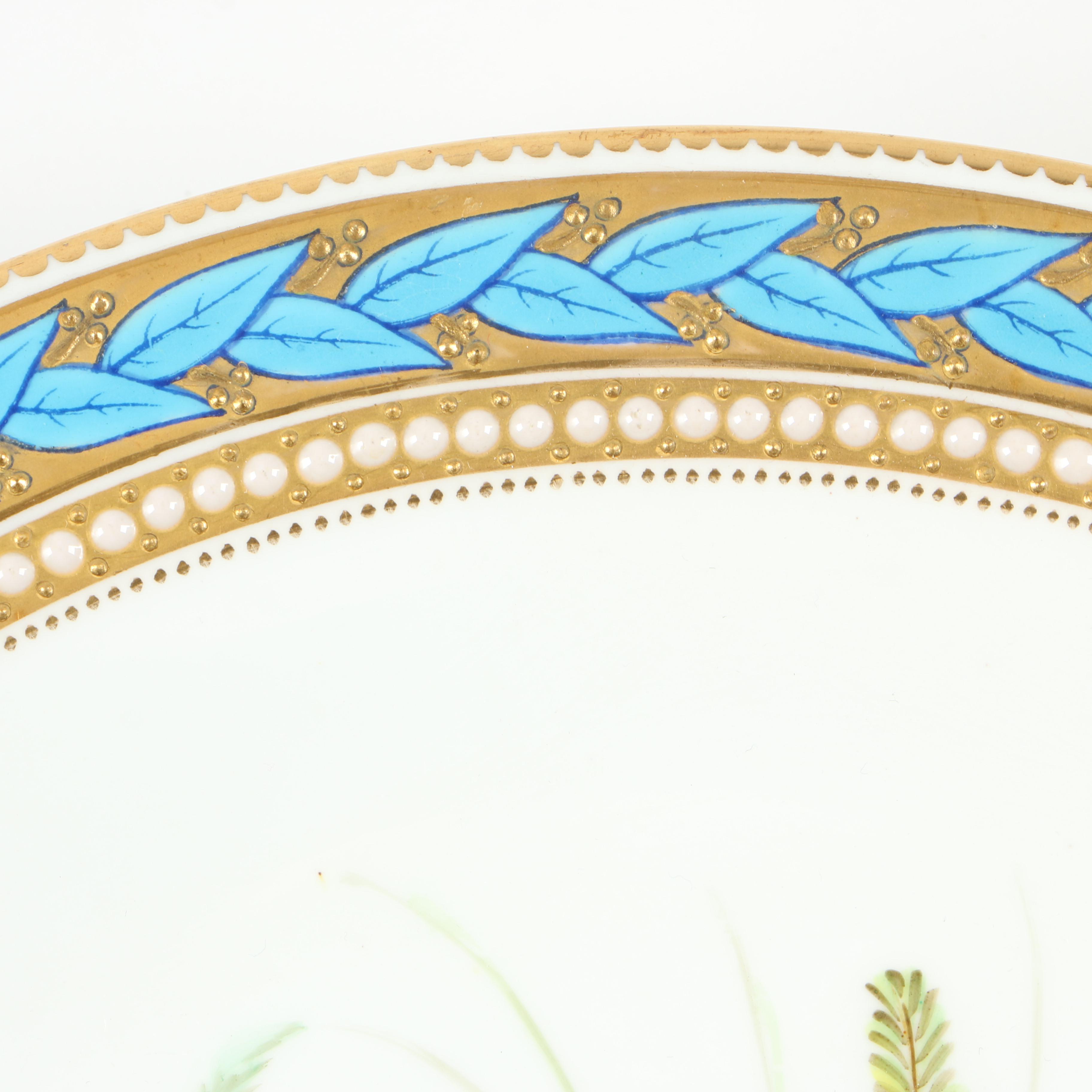 Royal Worcester Porcelain Luncheon Plates with Gilded Blue Laurel Trim, 1950