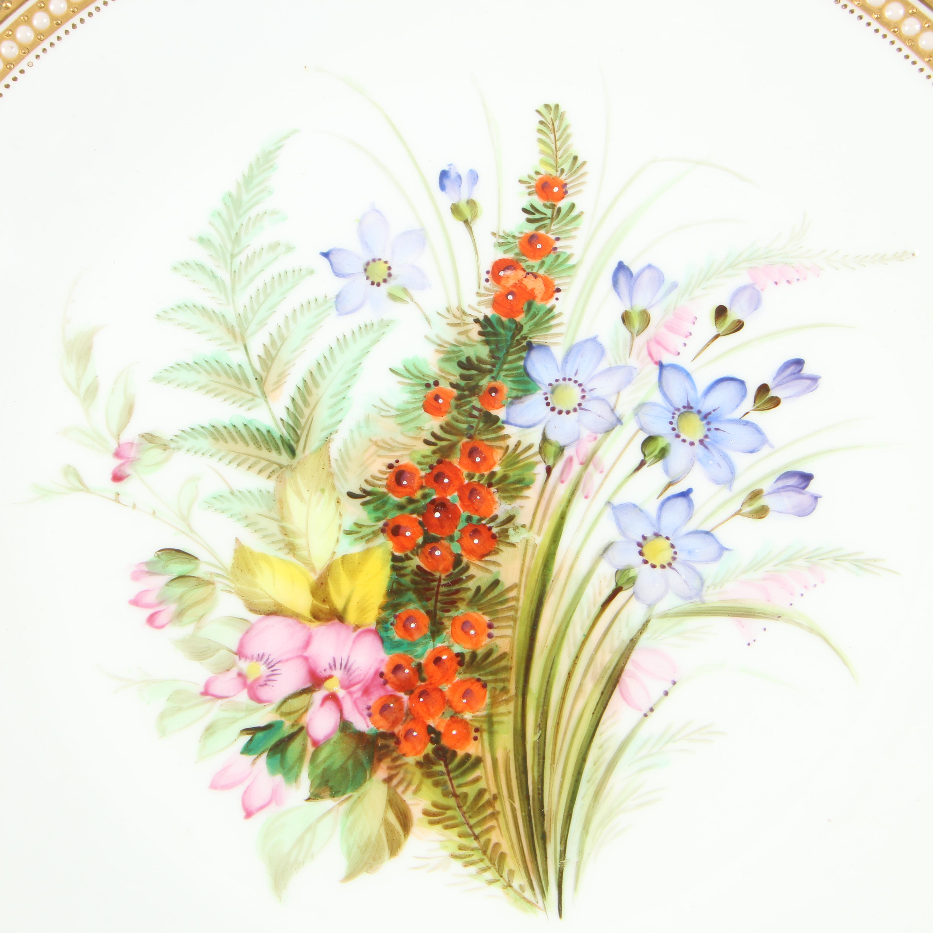 Royal Worcester Porcelain Luncheon Plates with Gilded Blue Laurel Trim, 1950