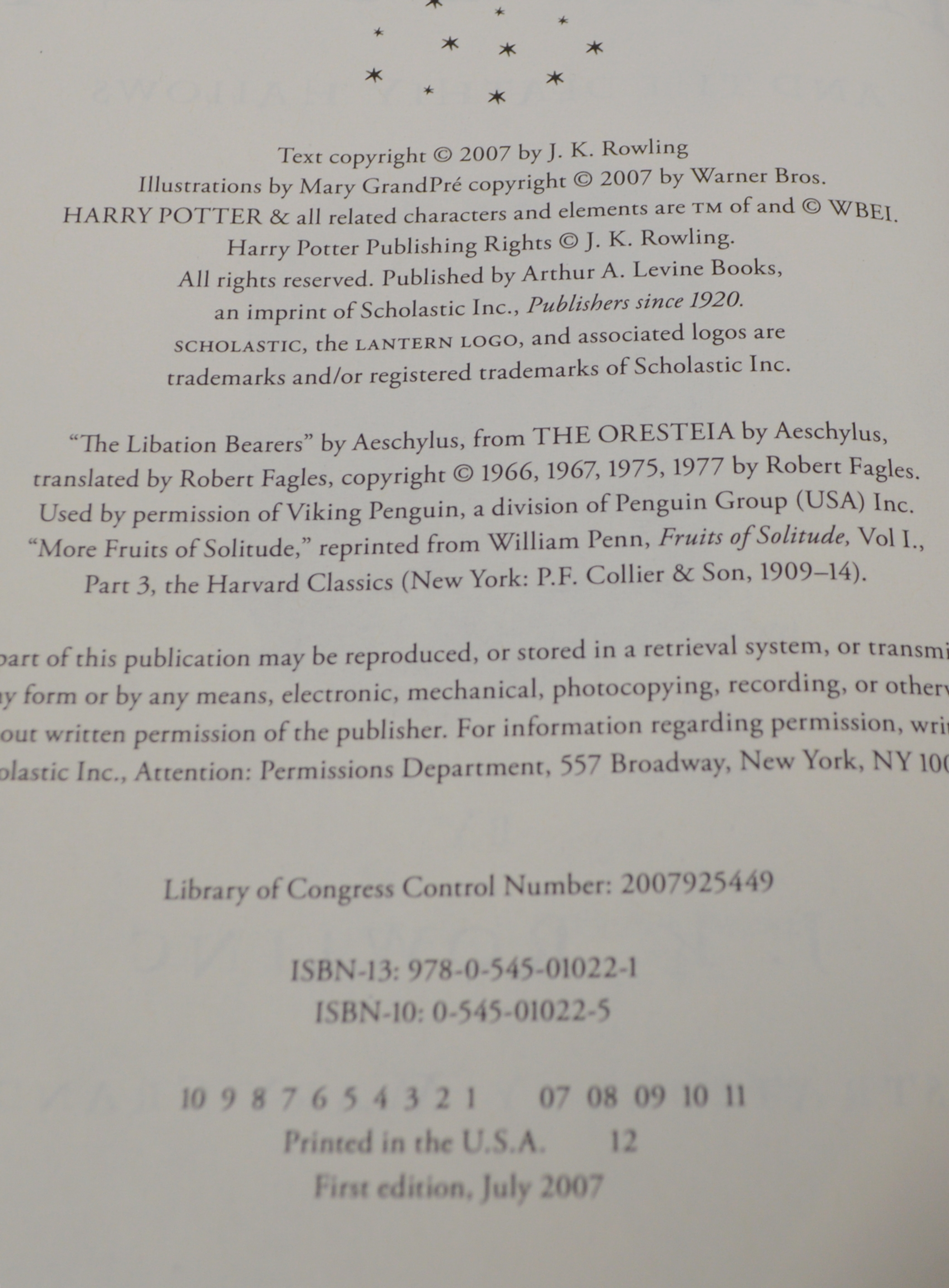 Harry Potter And The Deathly Hallows First American Edition Value