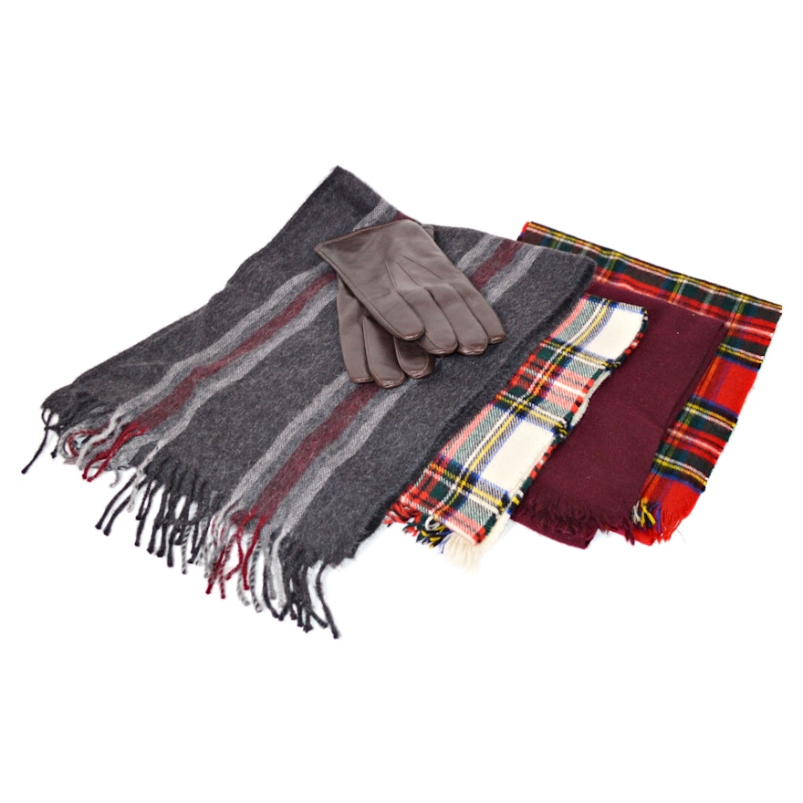 Men's Alpaca, Cashmere Blend and Wool Scarves with Leather Gloves