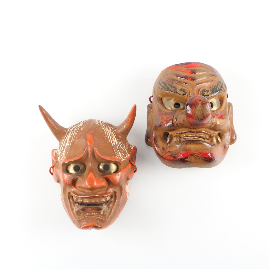 Japan Gigaku "Demon" Mask and Tengu "Protector of Forests" Mask, 20th Century