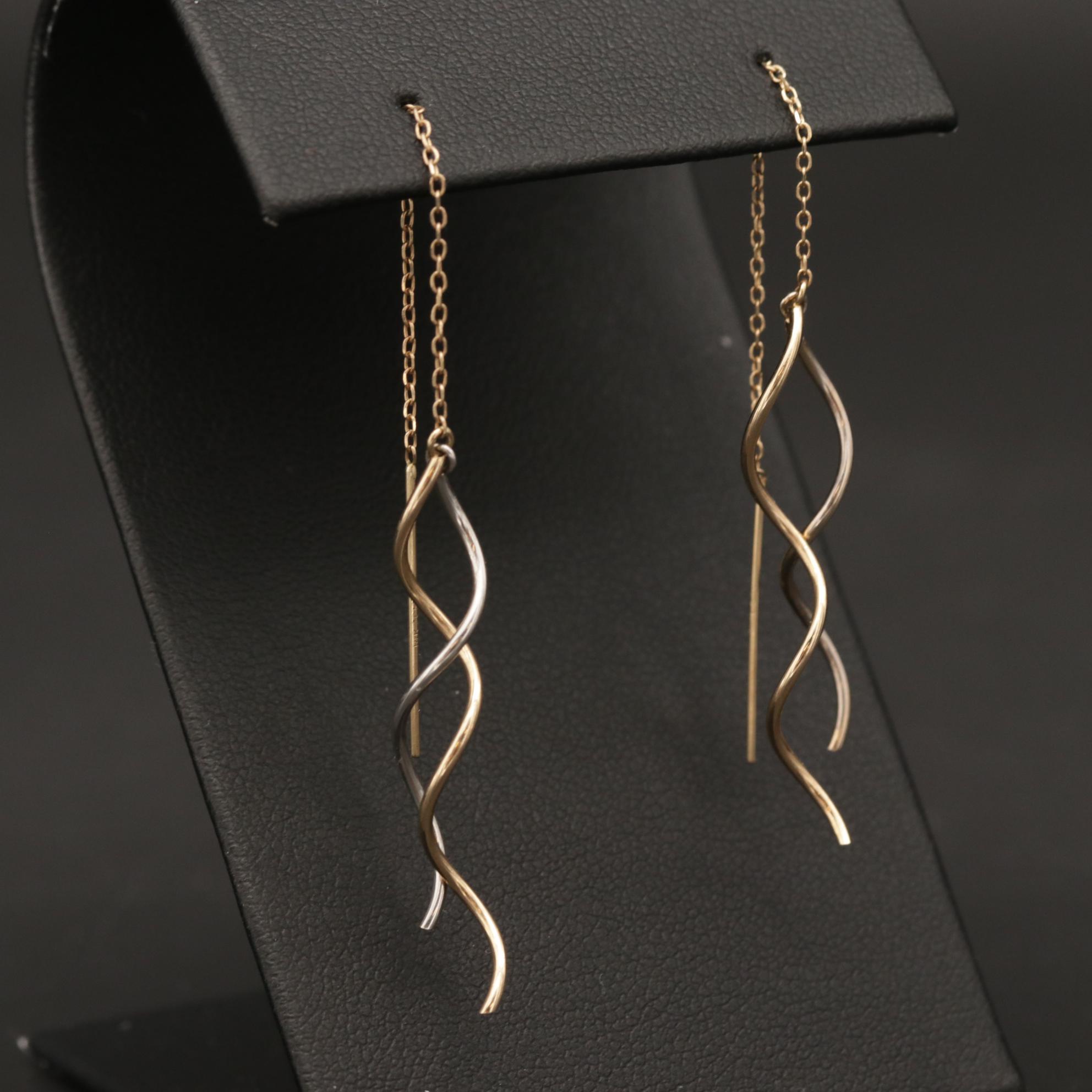 14K Yellow and White Gold Spiral Threader Earrings
