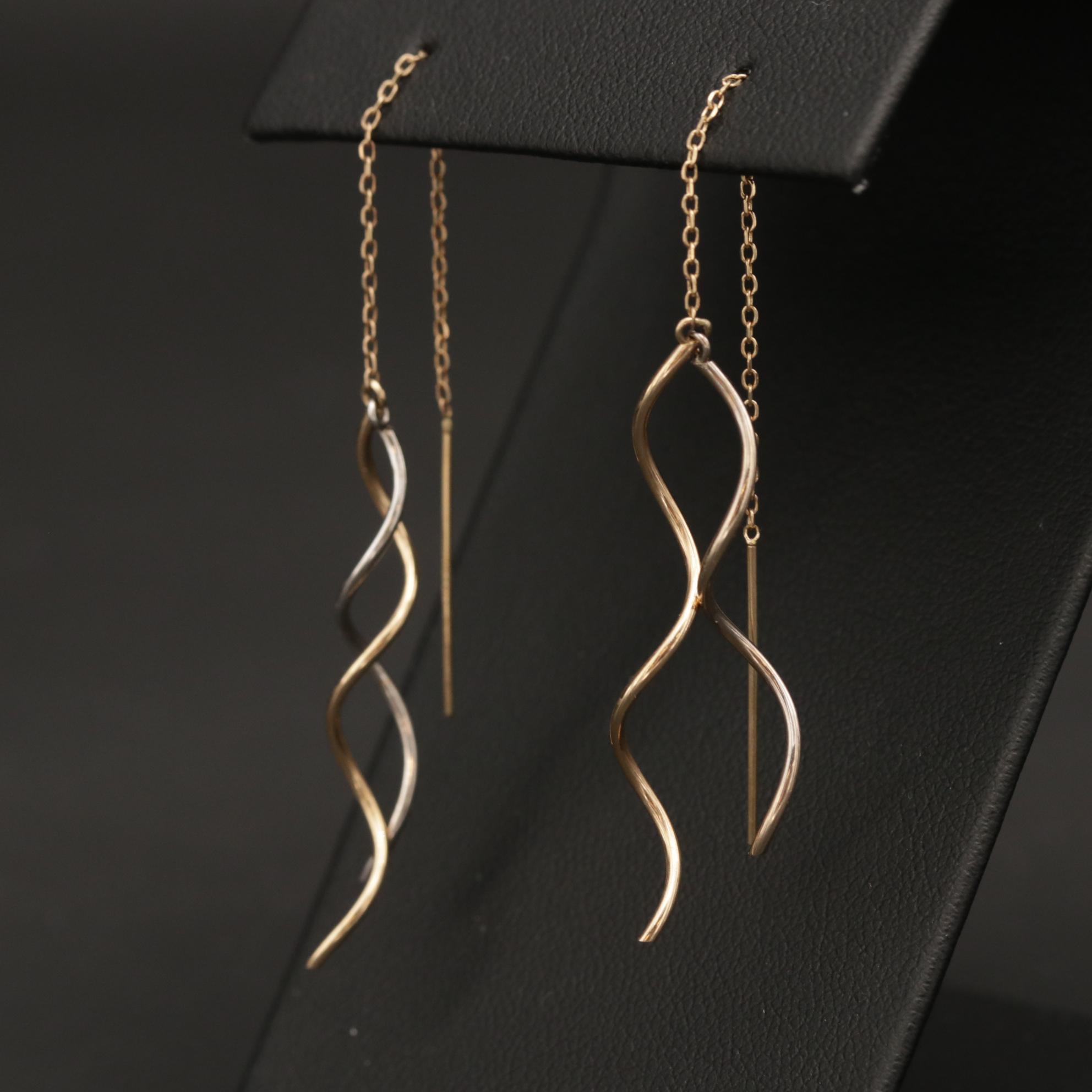 14K Yellow and White Gold Spiral Threader Earrings