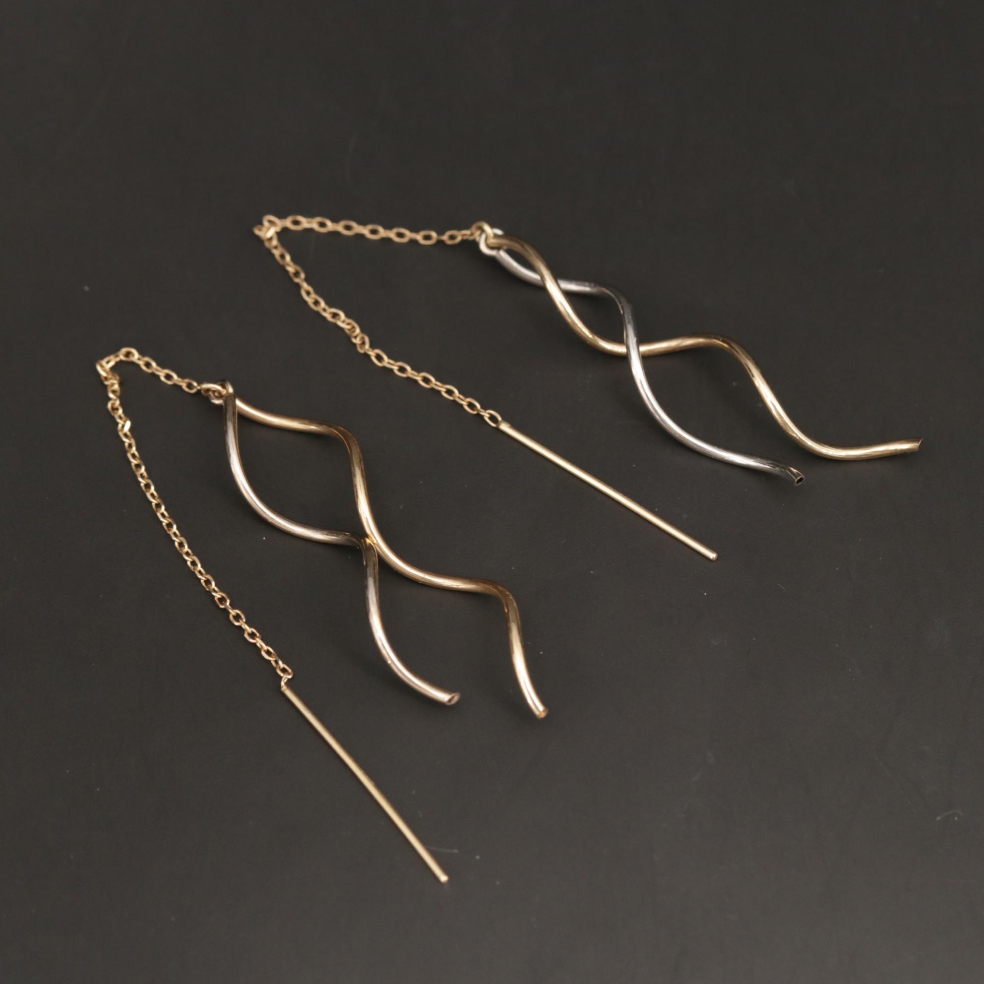 14K Yellow and White Gold Spiral Threader Earrings