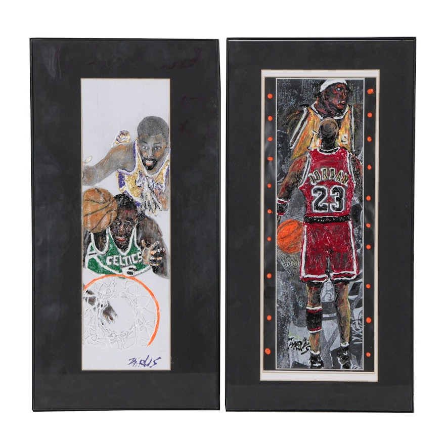 Mixed Media Artwork Featuring Michael Jordan, Bill Russell and Wilt Chamberlain