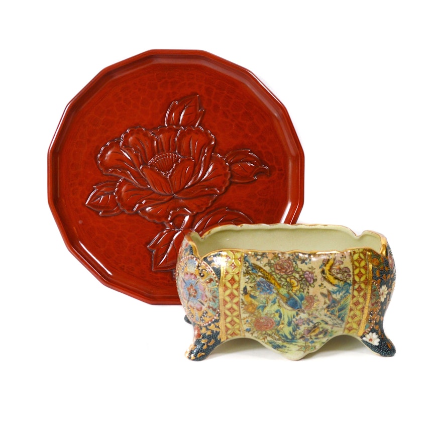 Royal Satusma Porcelain Planter and Chinese Souvenir Plate