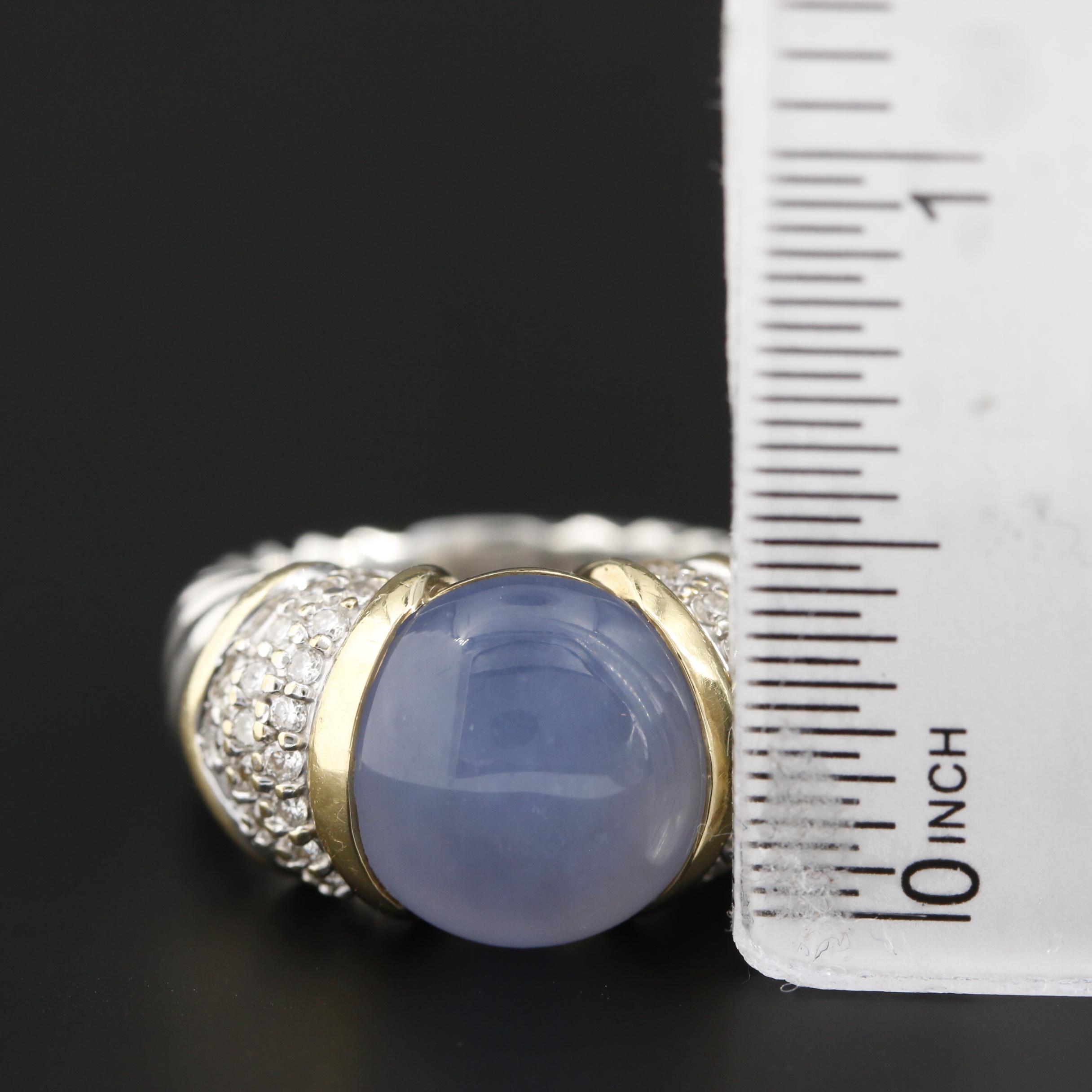 David Yurman Sterling Silver and 18K Yellow Gold Chalcedony and Diamond Ring