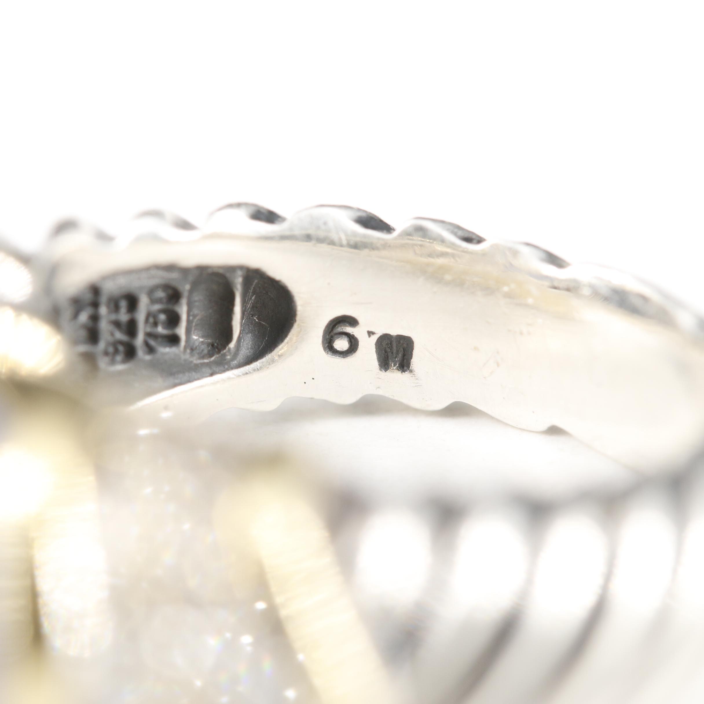 David Yurman Sterling Silver and 18K Yellow Gold Chalcedony and Diamond Ring