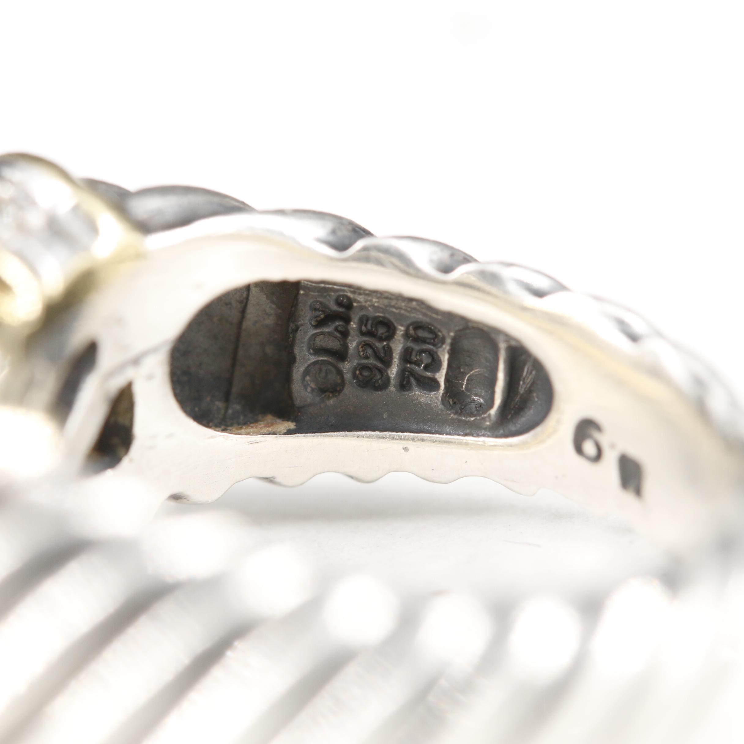 David Yurman Sterling Silver and 18K Yellow Gold Chalcedony and Diamond Ring