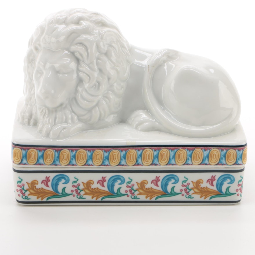 Elizabeth Arden "Palais de Versailles" Porcelain Lion Box with Other Glass Lions