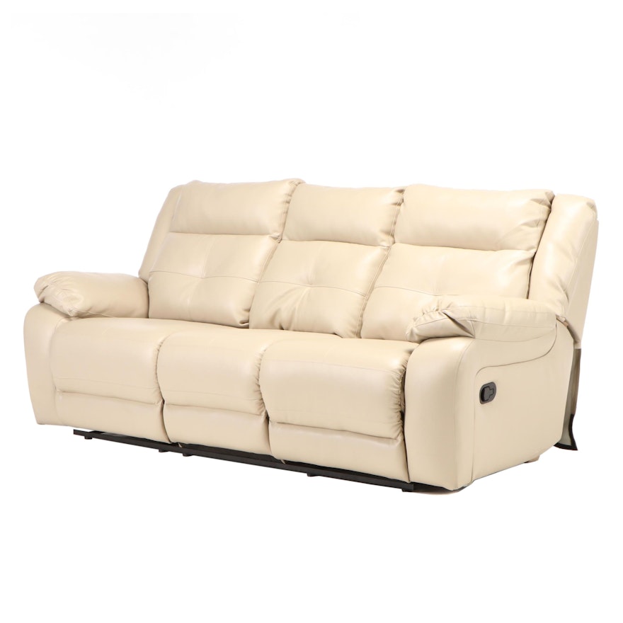 United Furniture Faux Leather Reclining Pillow Back Sofa, Contemporary