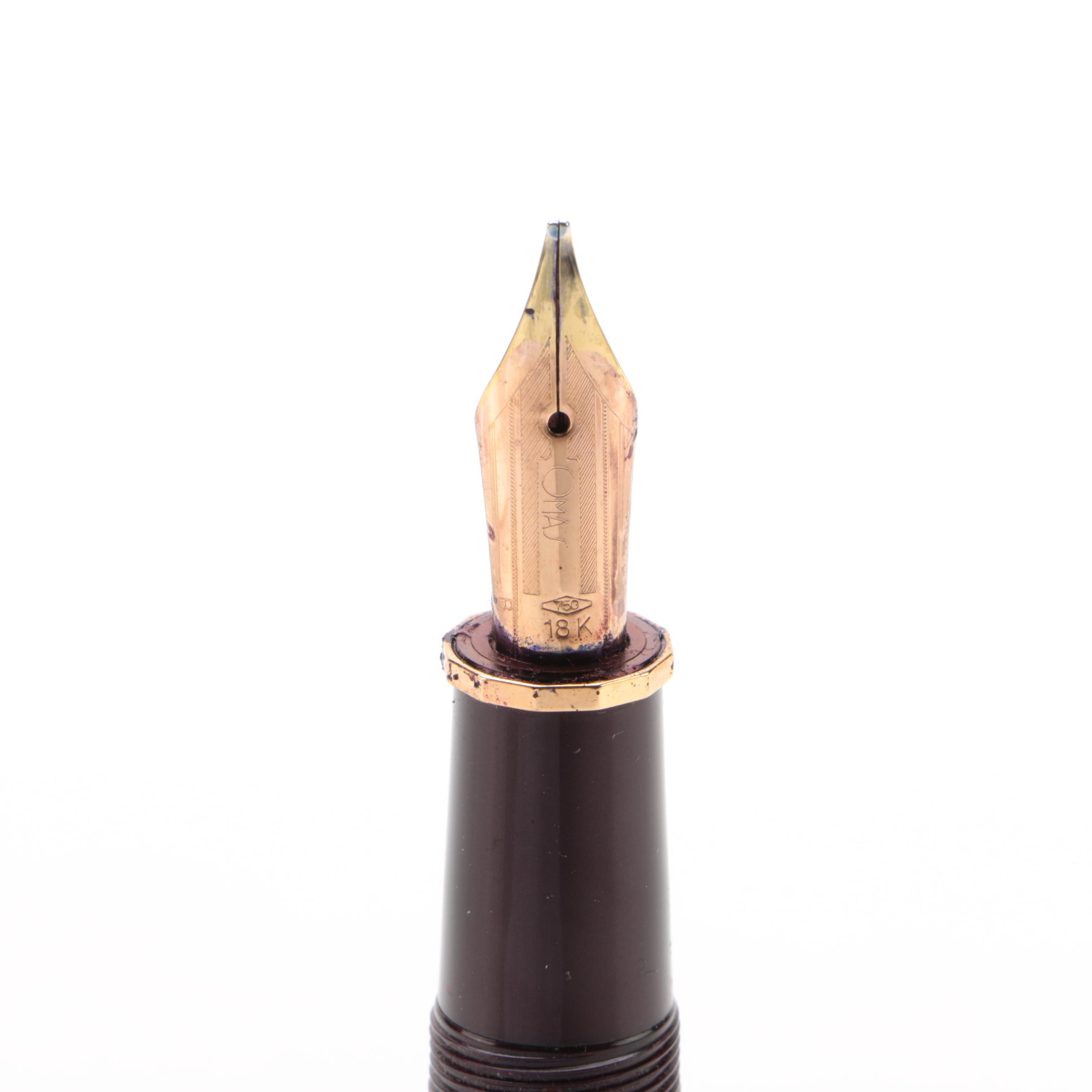 Omas "Milord" Fountain Pen in Maroon with 18K Nib and Gold-Plated Accents, Italy